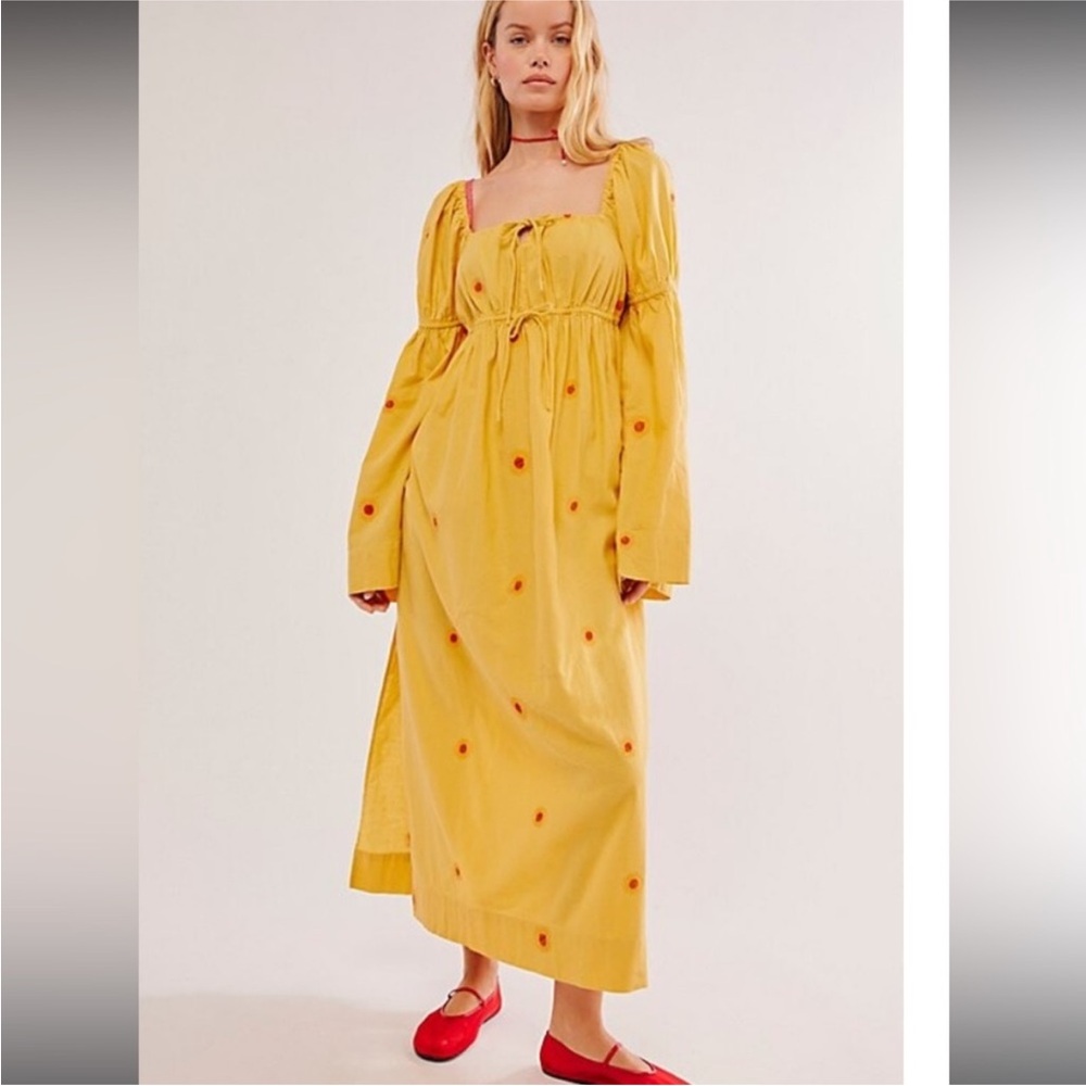 Free People Emory Embroidered Midi Dress 🌼💛